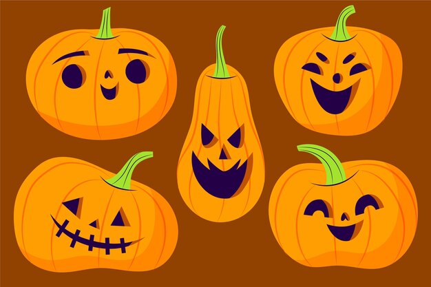 Free vector hand drawn flat halloween pumpkins illustration