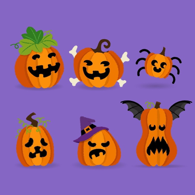 Free vector hand drawn flat halloween pumpkins illustration