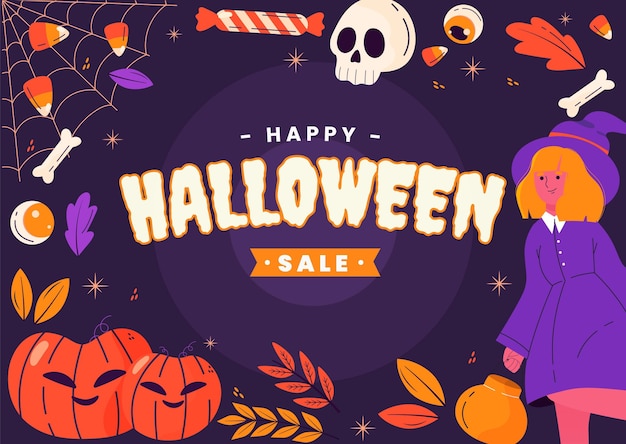 Illustrazione di vendita di halloween piatta disegnata a mano