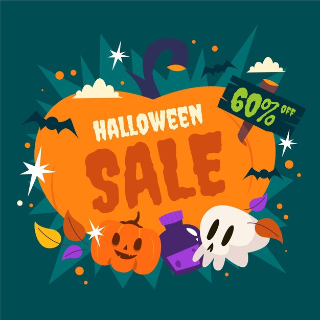 Hand drawn flat halloween sale illustration