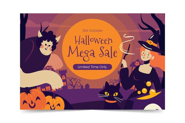 Hand drawn flat halloween sale illustration