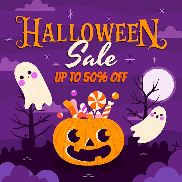 Free vector hand drawn flat halloween sale illustration