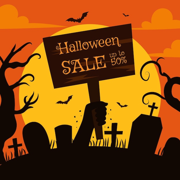 Hand drawn flat halloween sale illustration