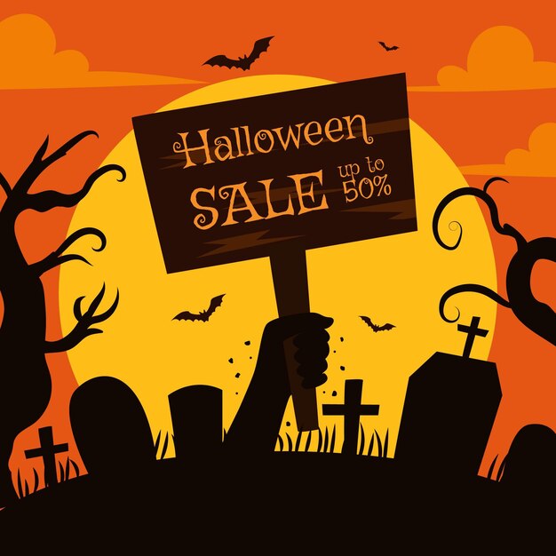 Нарисованная рукой плоская иллюстрация продажи хэллоуина