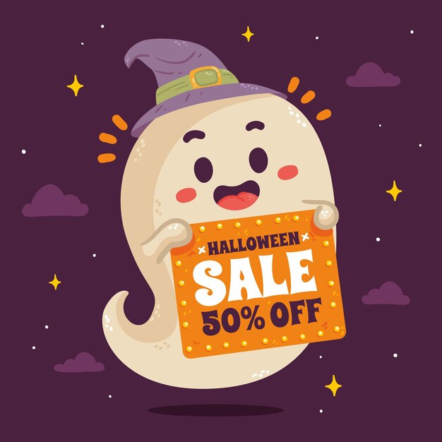 Hand drawn flat halloween sale illustration