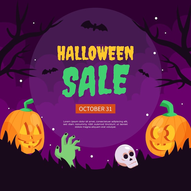 Нарисованная рукой плоская иллюстрация продажи хэллоуина