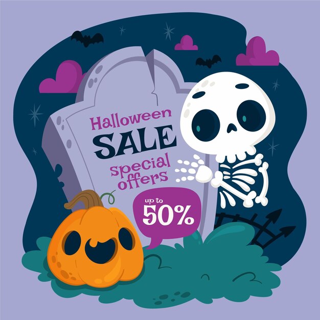 Бесплатное векторное изображение Нарисованная рукой плоская иллюстрация продажи хэллоуина