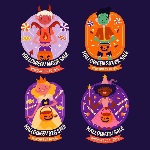 Hand drawn flat halloween sale labels collection