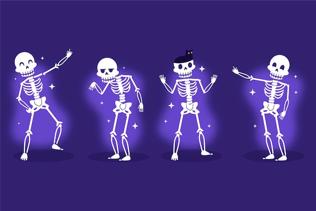 Free vector hand drawn flat halloween skeletons collection