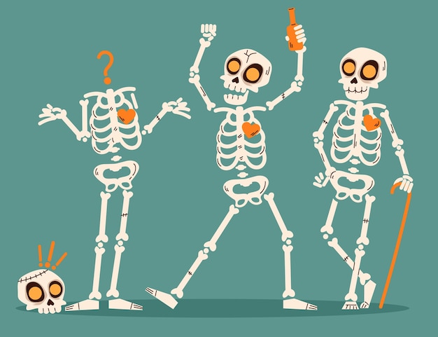 Free vector hand drawn flat halloween skeletons collection