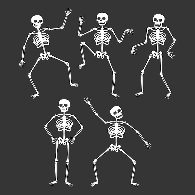 Hand drawn flat halloween skeletons collection