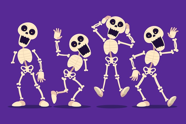 Free Vector hand drawn flat halloween skeletons collection