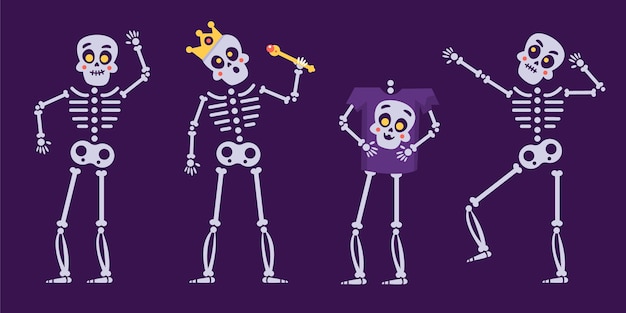 Free vector hand drawn flat halloween skeletons collection