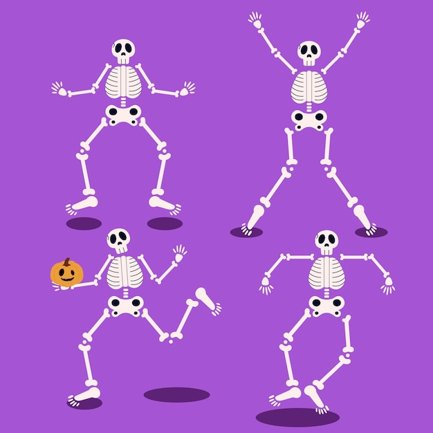 Free Vector hand drawn flat halloween skeletons collection
