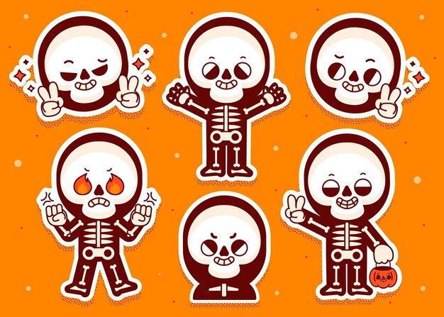 Hand drawn flat halloween skeletons collection