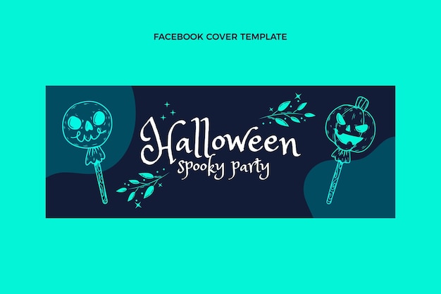 Vettore gratuito modello di copertina per social media di halloween piatto disegnato a mano