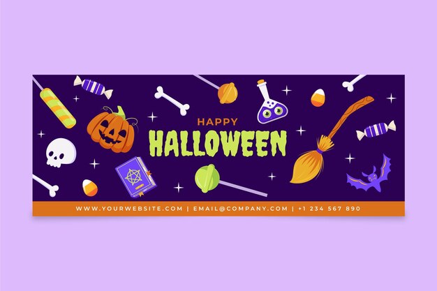 Hand drawn flat halloween social media cover template