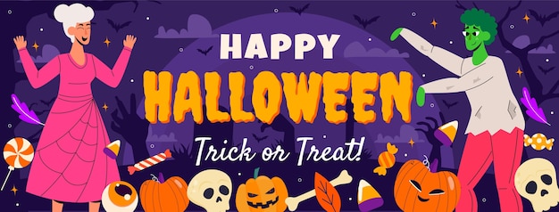 Hand drawn flat halloween social media cover template