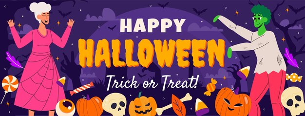 Hand drawn flat halloween social media cover template