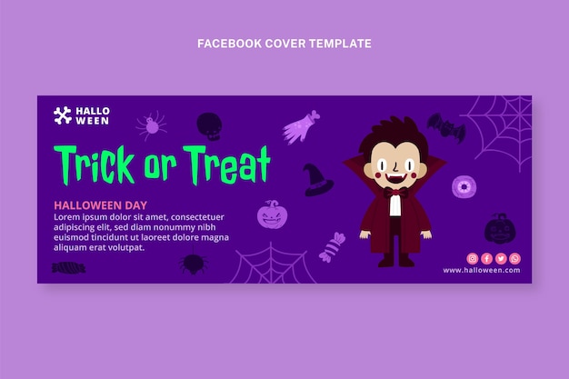 Hand drawn flat halloween social media cover template