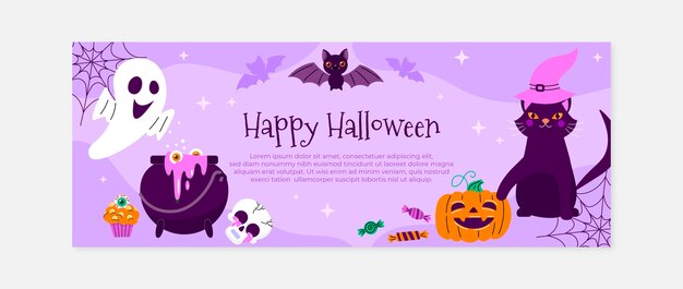 Hand drawn flat halloween social media cover template