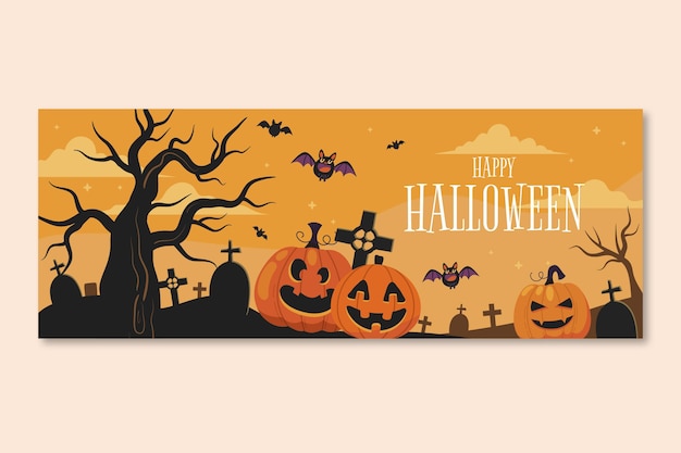 Vettore gratuito modello di copertina per social media di halloween piatto disegnato a mano