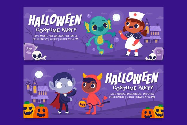 Плоский шаблон обложки для социальных сетей на хэллоуин