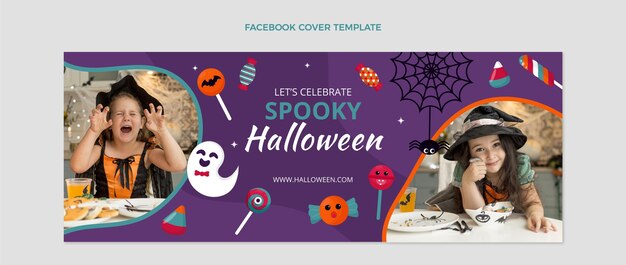 Hand drawn flat halloween social media cover template