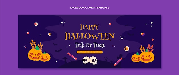Hand drawn flat halloween social media cover template