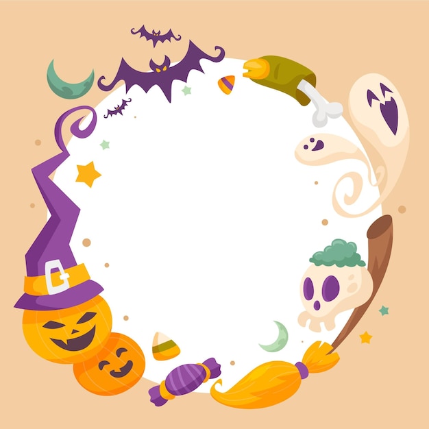 Hand drawn flat halloween social media frame template