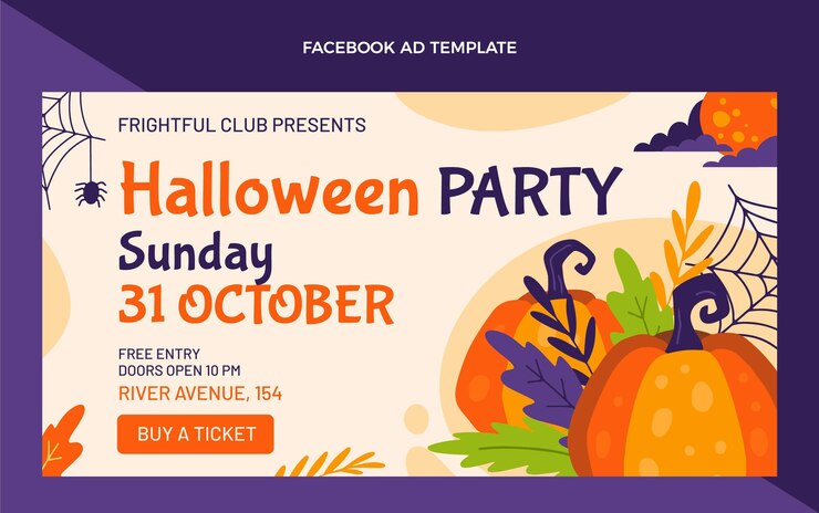 無料Vector 手描きフラットハロウィーンソーシャルメディアプロモーションテンプレート