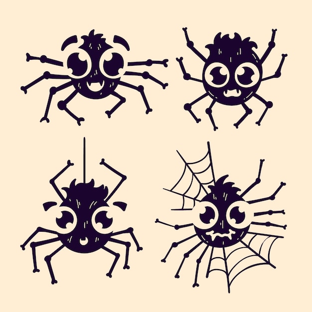 Free vector hand drawn flat halloween spiders collection
