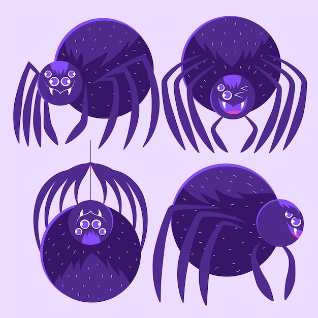 Free vector hand drawn flat halloween spiders collection