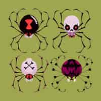 Free vector hand drawn flat halloween spiders collection