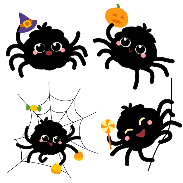 手描きフラットハロウィンスパイダーコレクション