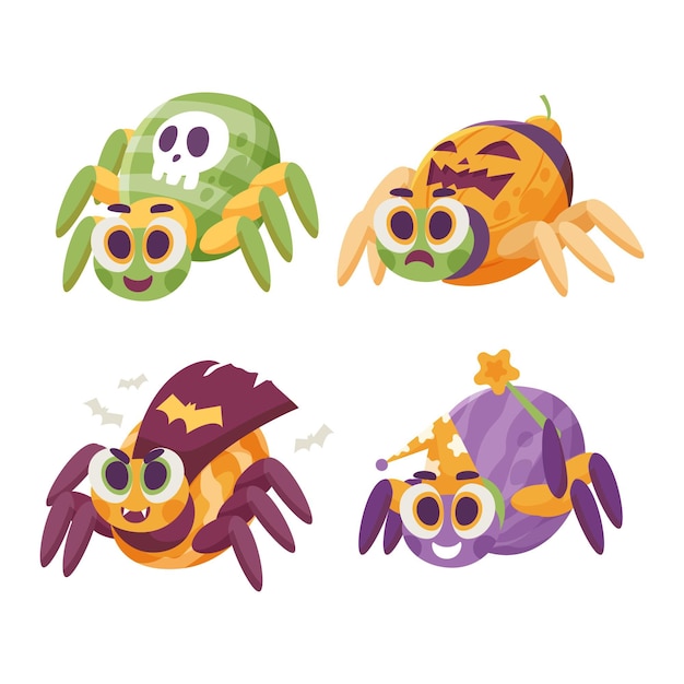 Free vector hand drawn flat halloween spiders collection