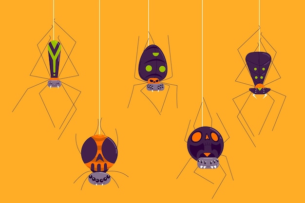 Free vector hand drawn flat halloween spiders collection