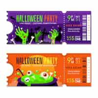 Free vector hand drawn flat halloween tickets set