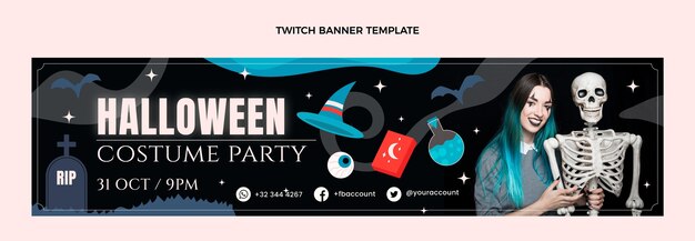 Free vector hand drawn flat halloween twitch cover template