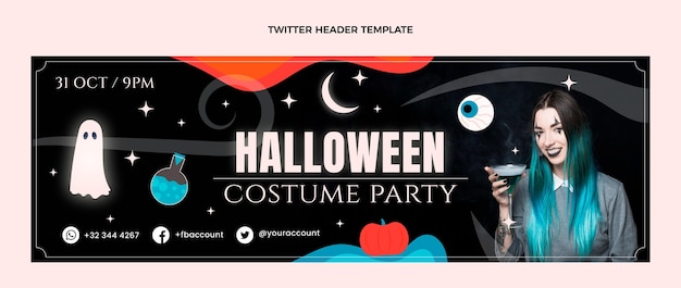 Modello di copertina di twitter di halloween piatto disegnato a mano