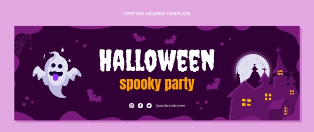 Hand drawn flat halloween twitter cover template