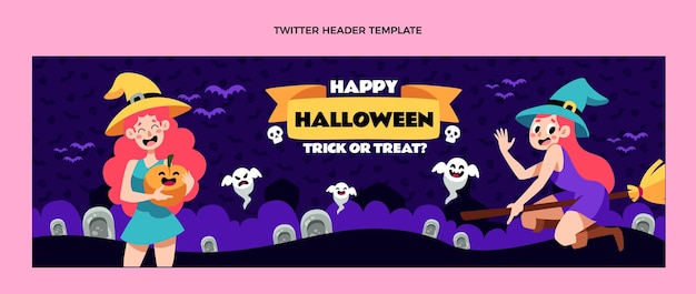 Vettore gratuito modello di copertina di twitter di halloween piatto disegnato a mano