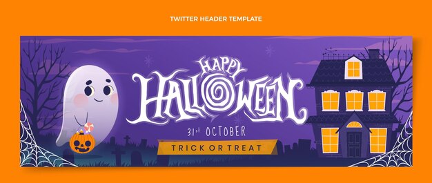 Hand drawn flat halloween twitter cover template