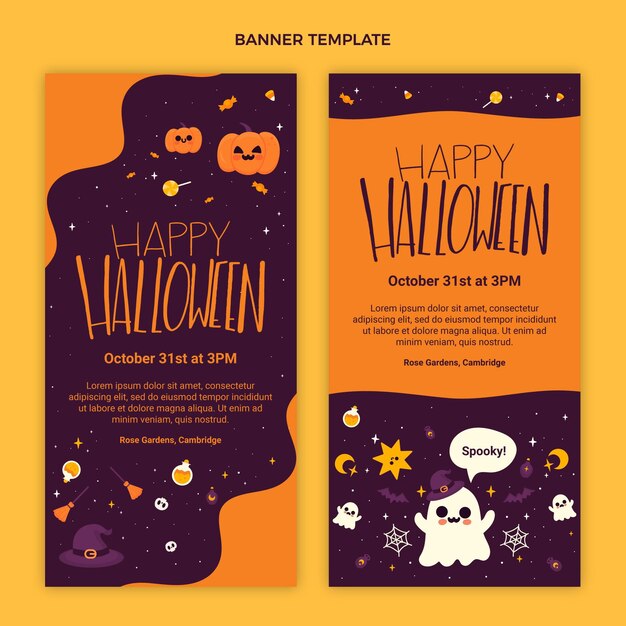 Set di banner verticali piatti di halloween disegnati a mano