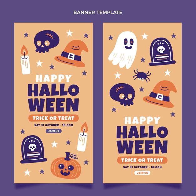 Set di banner verticali piatti di halloween disegnati a mano