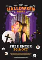 Free vector hand drawn flat halloween vertical party flyer template with photo