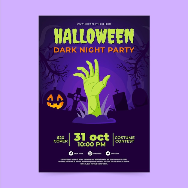 Free vector hand drawn flat halloween vertical party flyer template