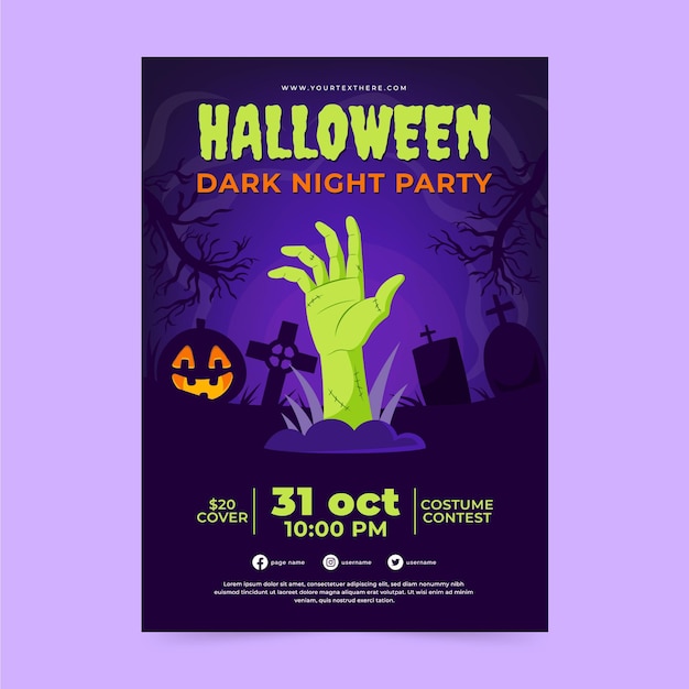 Hand drawn flat halloween vertical party flyer template