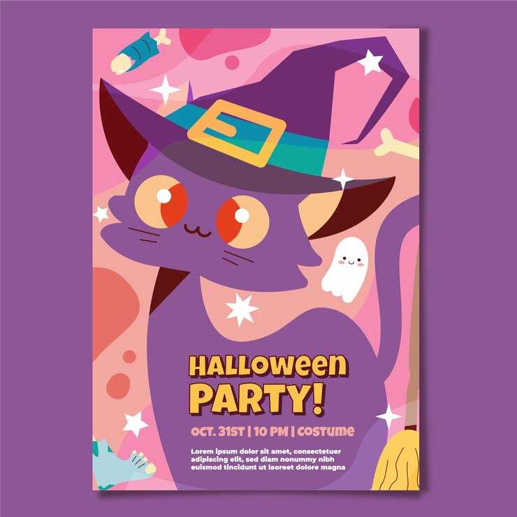 Free Vector hand drawn flat halloween vertical party poster template