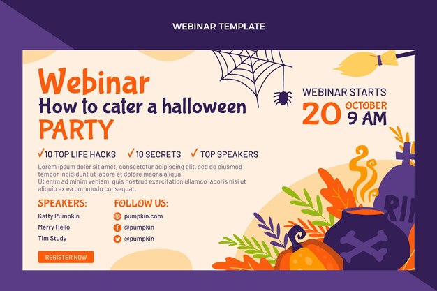 Vettore gratuito webinar di halloween piatto disegnato a mano